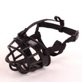 Silicone basket muzzle for dogs in Black with adjustable straps, three-quarter view