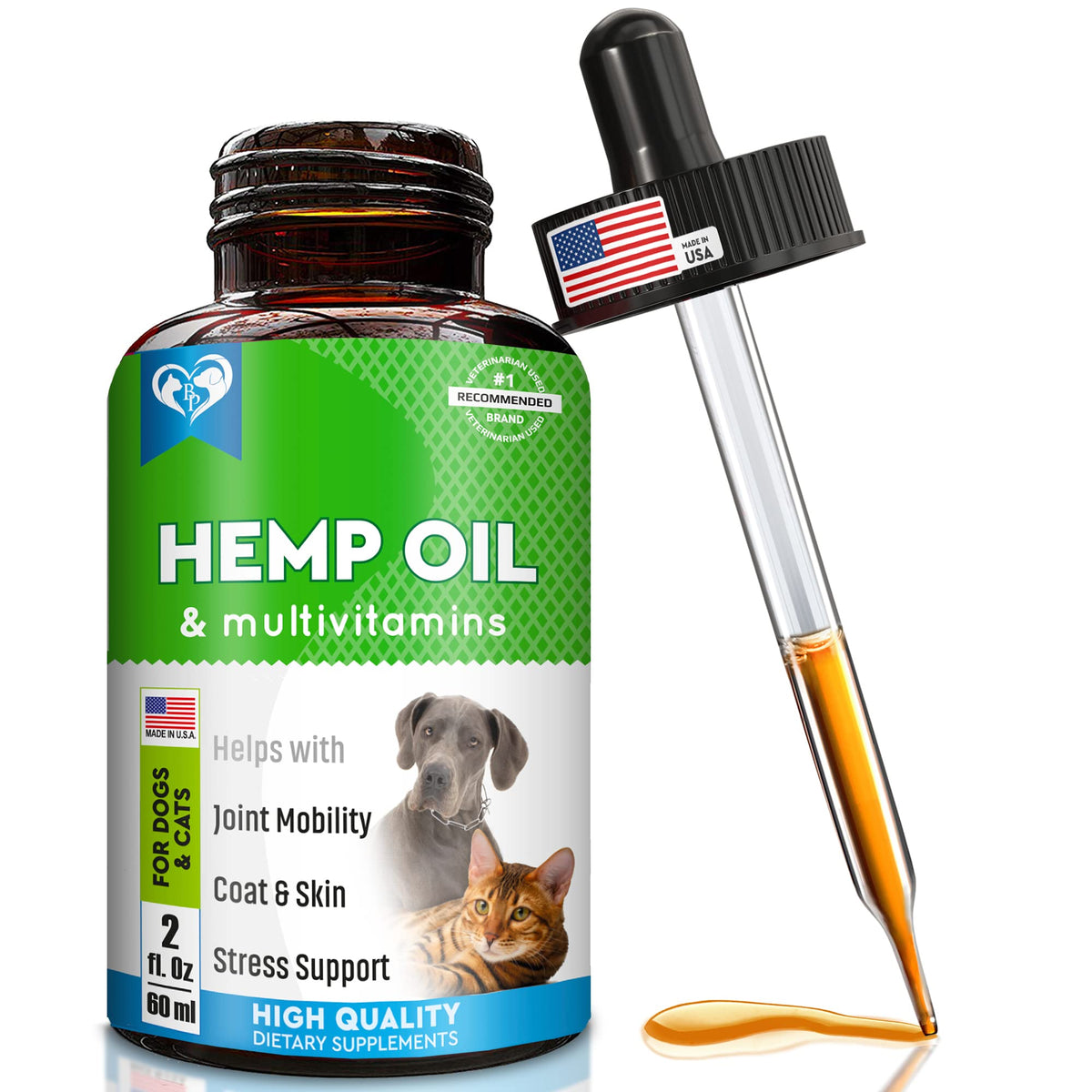 Hemp Oil Drops for Dogs and Cats - Calming Herbal Supplement