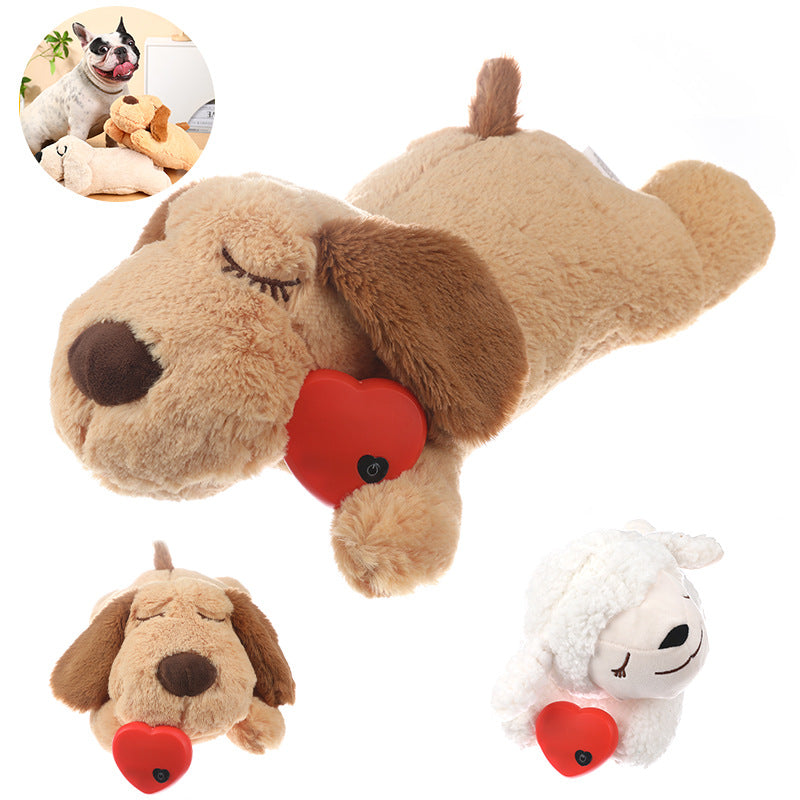 Calming heartbeat plush puppy toy for dogs — soft anxiety relief toy with soothing heartbeat sound