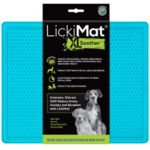 Turquoise X-large Soother lick mat for dogs — textured calming slow-feeder surface for peanut butter and treats