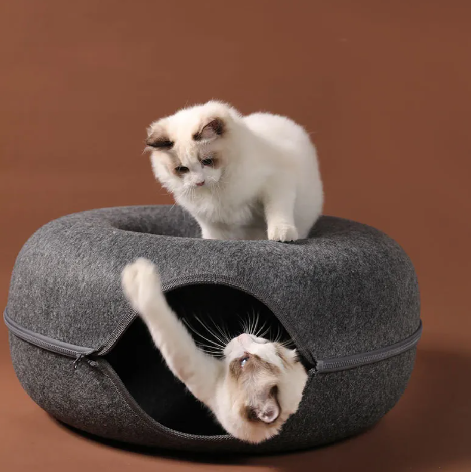Felt Tunnel Nest for Cats – Zip-Apart Round Hideaway, 20 in