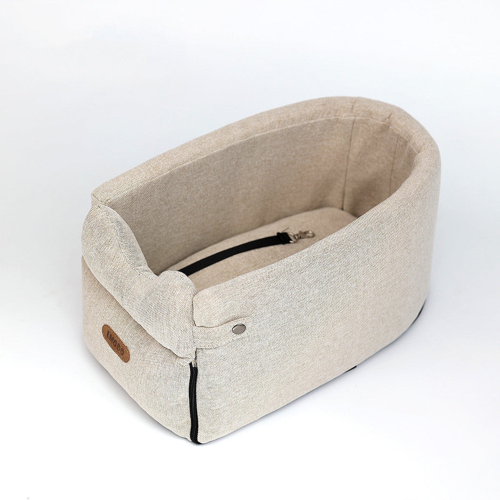 Padded dog car seat bed in canvas and suede-feel fabric for small dogs up to 13 lb