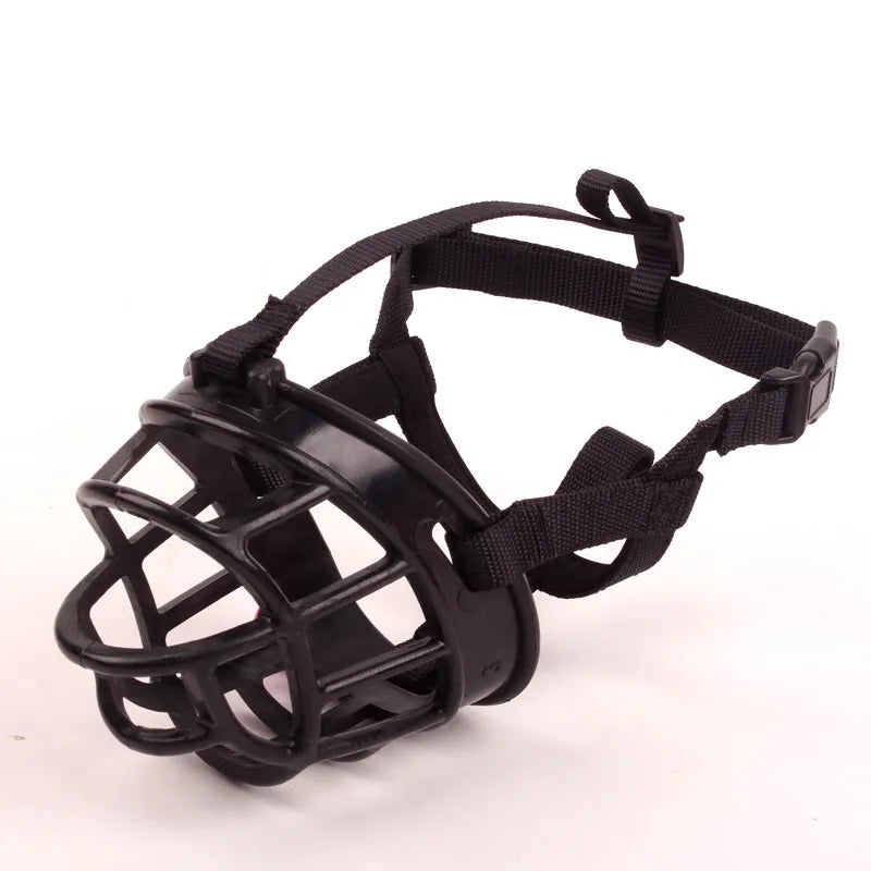 Silicone basket muzzle for dogs in Black with adjustable straps, three-quarter view