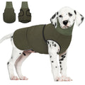 Army green calming anxiety hoodie for small dogs with attached ear cover and reflective strips
