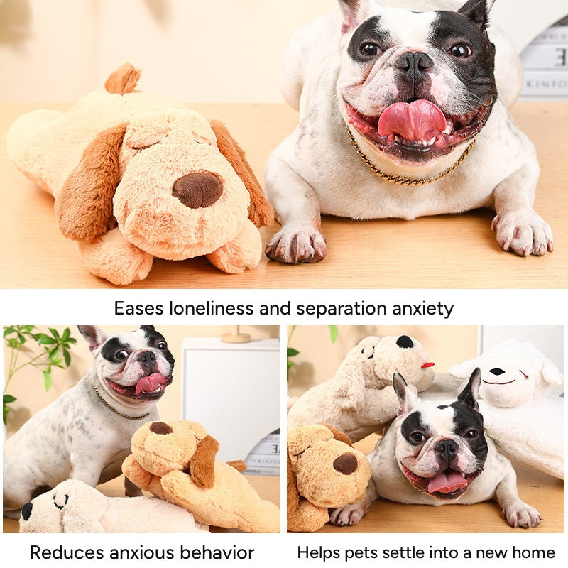 Heartbeat plush puppy with a French bulldog: eases loneliness and separation anxiety, reduces anxious behavior, and helps pets settle into a new home